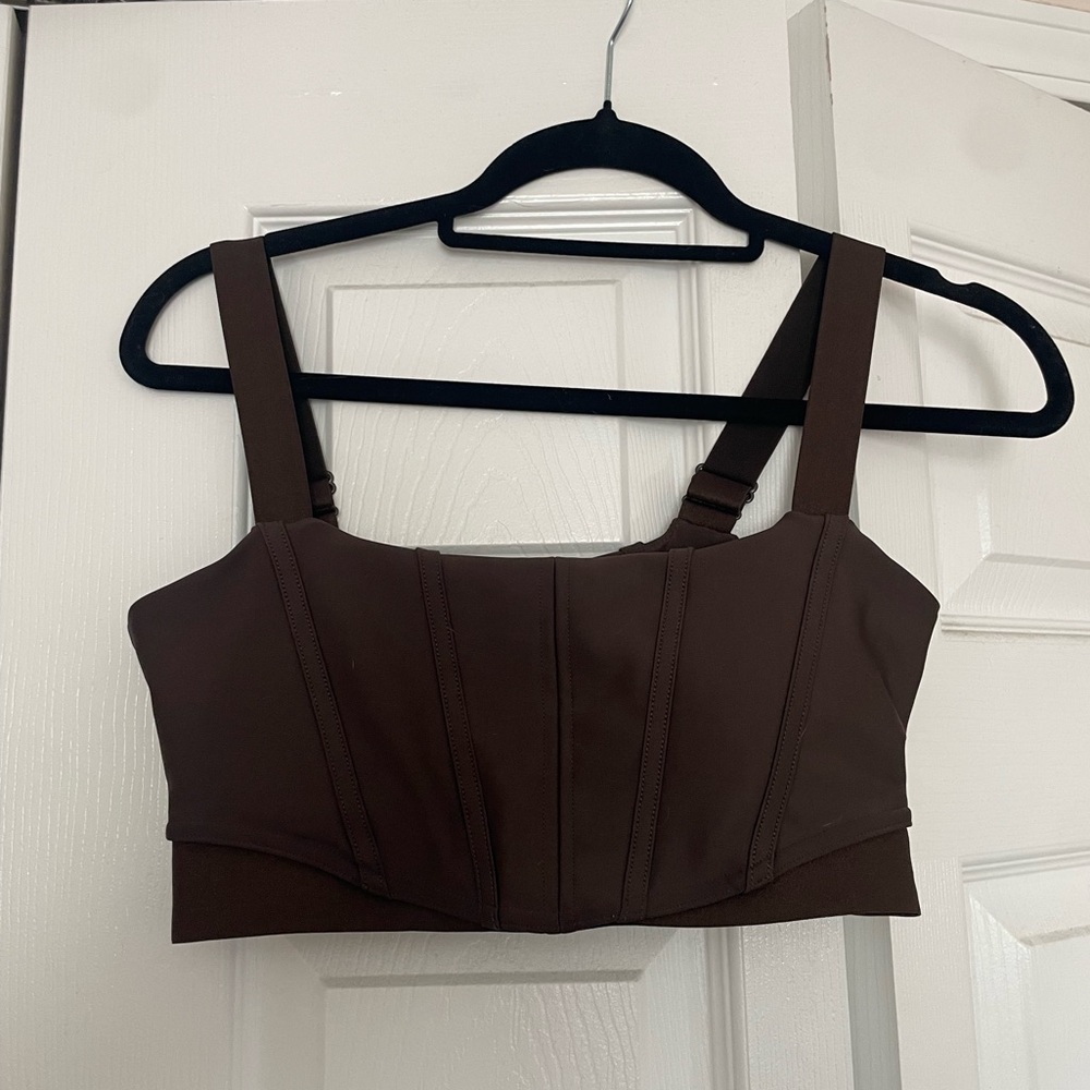 ALO Espresso corset sport tank / crop top size small very form fitting.